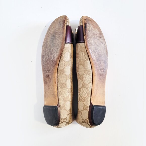 Gucci Brown Leather and GG Canvas Buckle Detail Ballet Flats - Size 8.5 - Picture 5 of 12